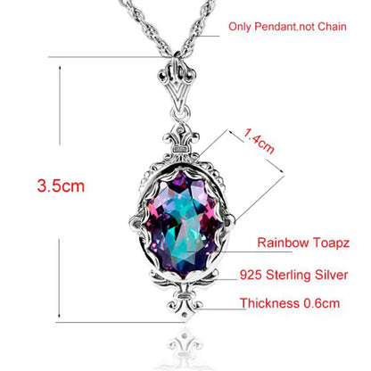 Damen-Halskette aus 925er Sterlingsilber mit Regenbogen-Topas-Anhänger Boho Vintage Stil Handgefertigt