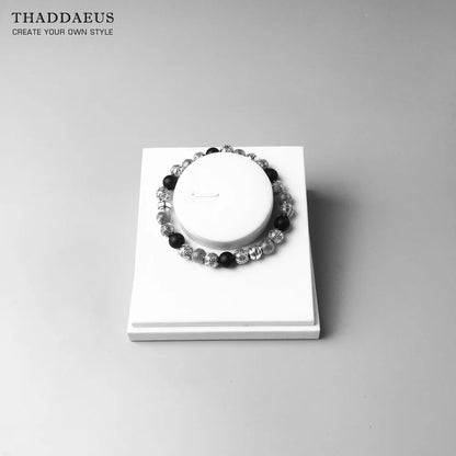 Damen-Armband Kreuz Perlen Obsidian Rebel aus Sterlingsilber