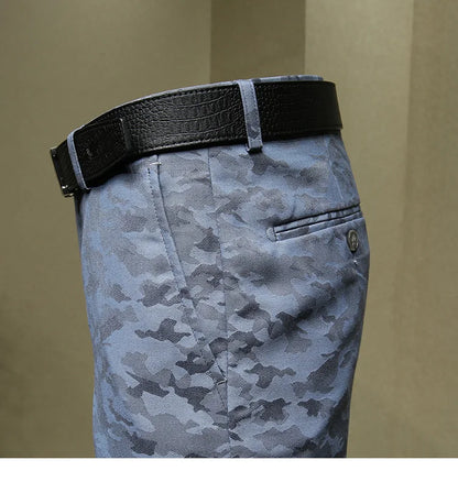 Herrenanzüge Hosen Blau Camouflage Bedruckt Mode Freizeitanzug Hose Slim Fit Büro Geschäftsmann Hochzeit Bräutigam Tragen Lange Hose