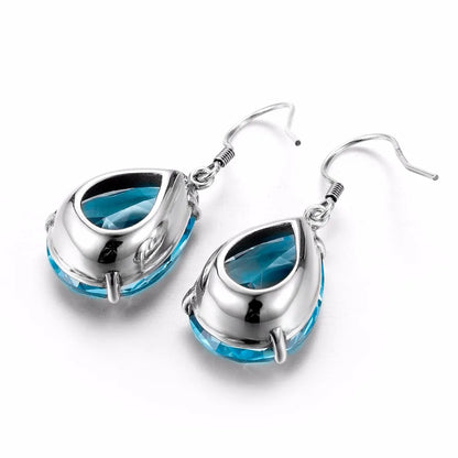 Damen-Hänger-Ohrringe Aus Sterlingsilber Handgefertigt Mit Aquamarin Stein Für Elegante Alltags- und Festtagslooks