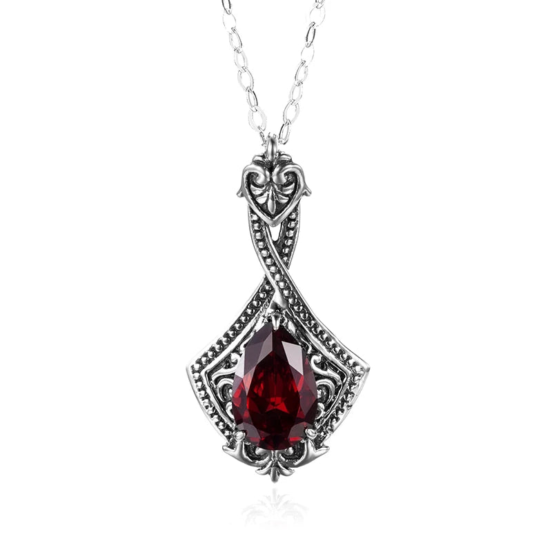 Damen-Granat-Anhänger aus 925er Sterling Silber - Vintage Schmuckstück, handgefertigt