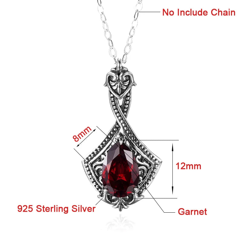 Damen-Granat-Anhänger aus 925er Sterling Silber - Vintage Schmuckstück, handgefertigt