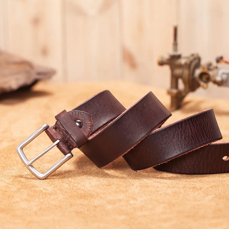 Herren Echtleder-Gürtel 3,5 cm Erste Schicht Rindsleder Stiftschnalle Jeans Casual Vintage