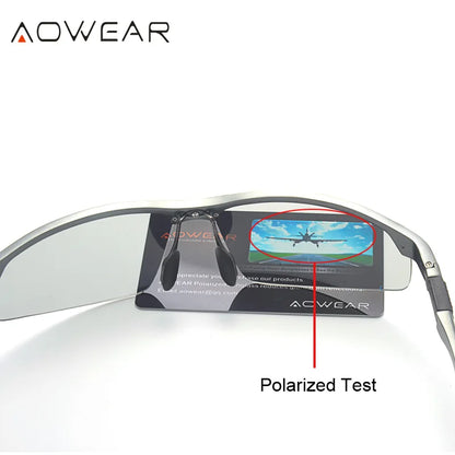 AOWEAR Photochrome polarisierte randlose Sonnenbrille für Herren, Tag und Nacht, Fahren, Chamäleon-Brille, Autofahrer, blendfreie Brille