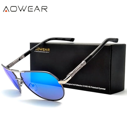 AOWEAR Luftfahrt Polarisierte Sonnenbrille Männer Aluminium Fahren Spiegel Sonnenbrille Männlich Marke Designer Retro Brillen Zubehör gafas