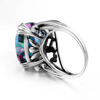 Damen-Ring Herzform Aus 925er Sterlingsilber Mit Mystic Topas Und Funkelndem Kristall