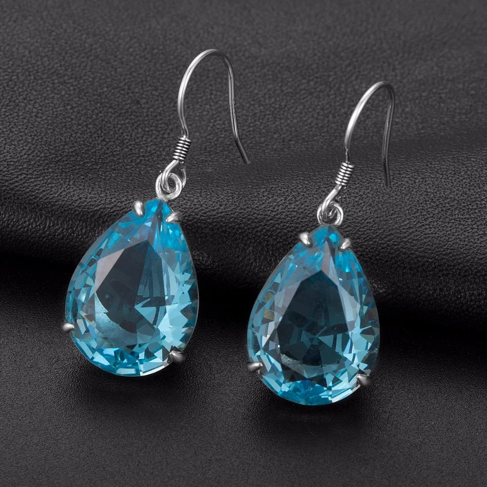 Damen-Hänger-Ohrringe Aus Sterlingsilber Handgefertigt Mit Aquamarin Stein Für Elegante Alltags- und Festtagslooks
