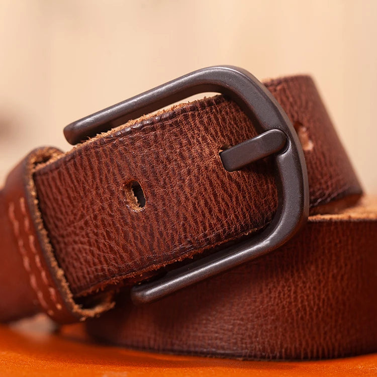 Herren Premium Echtleder-Gürtel Vintage Stiftschnalle Casual 3,8 cm Rindsleder