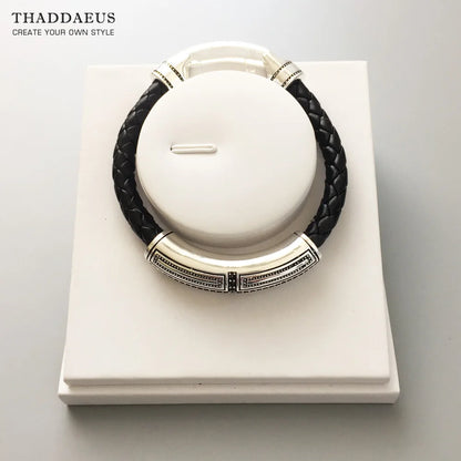 Damen-Armband Leder Kreuz Rebel aus Sterlingsilber