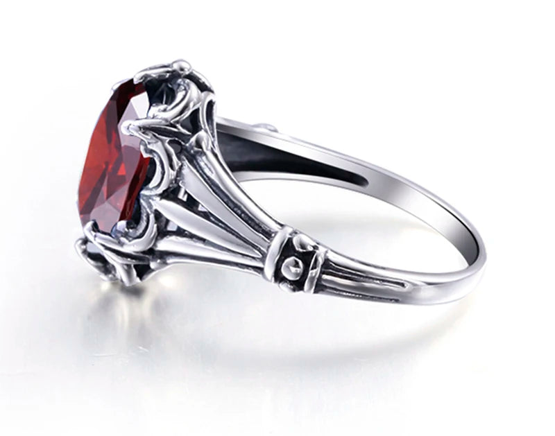 Damen-Eheringe Vintage Stil Aus 925er Sterlingsilber Mit Granatkristall Und Zirkonia