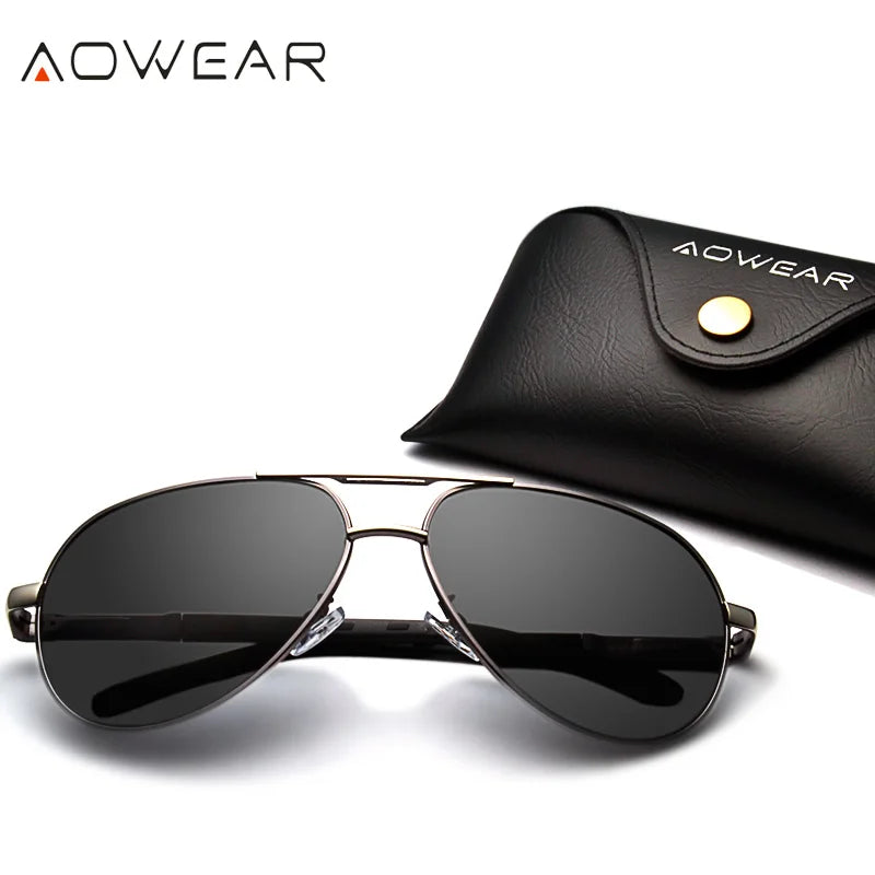 AOWEAR Luftfahrt Polarisierte Sonnenbrille Männer Aluminium Fahren Spiegel Sonnenbrille Männlich Marke Designer Retro Brillen Zubehör gafas