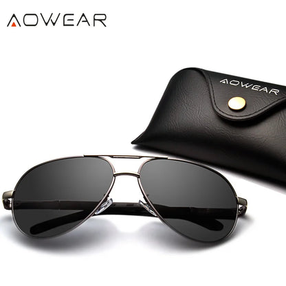 AOWEAR Luftfahrt Polarisierte Sonnenbrille Männer Aluminium Fahren Spiegel Sonnenbrille Männlich Marke Designer Retro Brillen Zubehör gafas