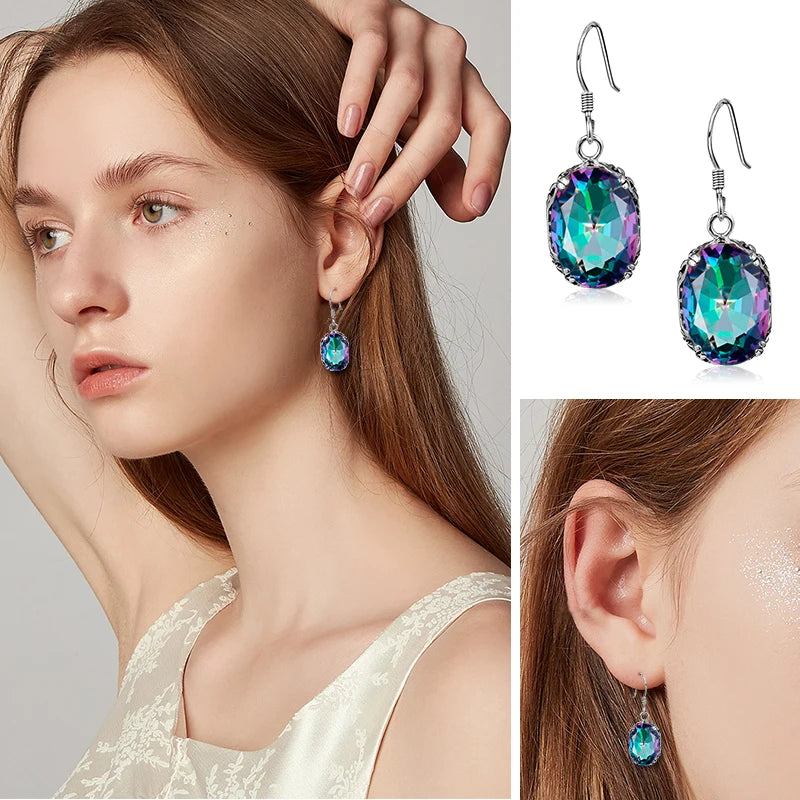 Damen-Ohrhänger aus 925er Sterling Silber mit Regenbogen-Mystic-Topas für Glanz und Eleganz