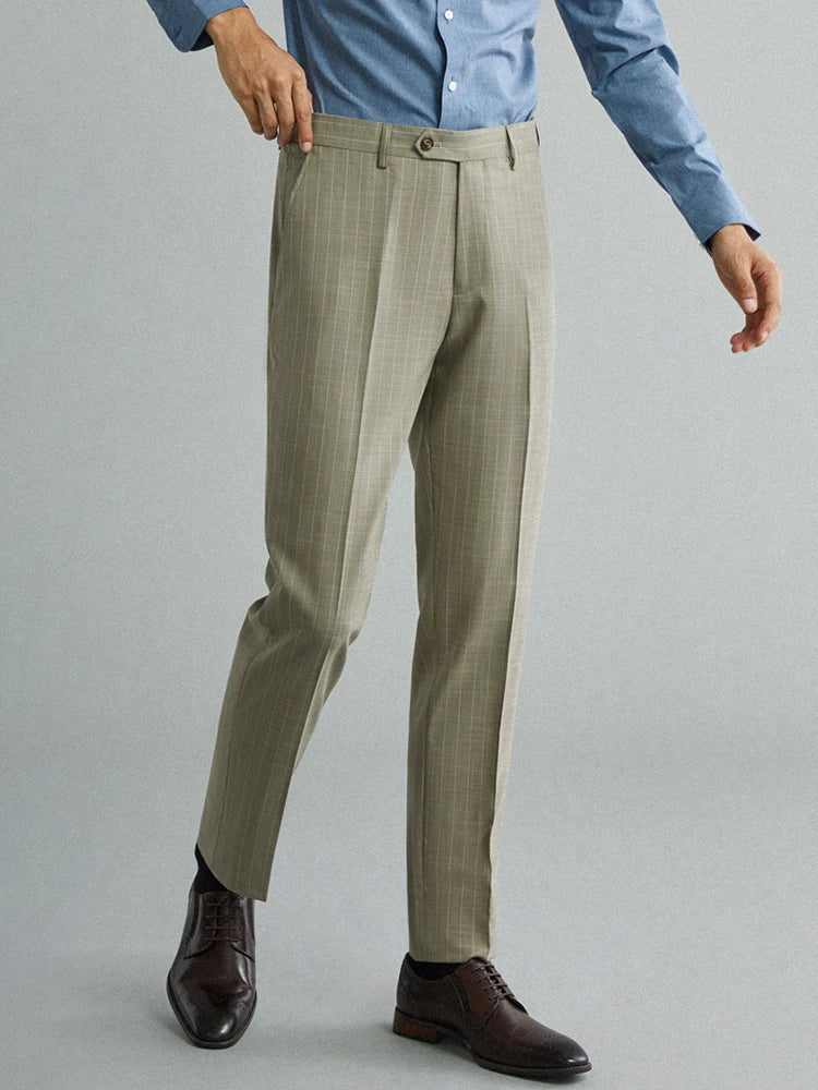 Männer Kleidung Khaki Streifen Freizeit Anzüge Hosen 2025, Herbst Business Mann Casual Stil Plus Größe 42, Hochzeit Bräutigam Kleid Hosen