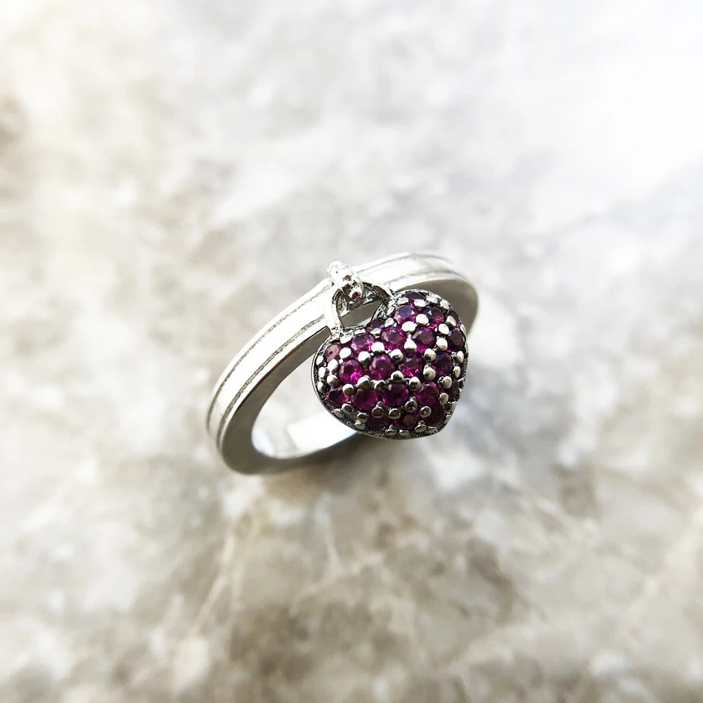Damen-Ring Herz Pavé rot romantisch aus Sterlingsilber