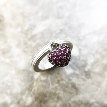 Damen-Ring Herz Pavé rot romantisch aus Sterlingsilber