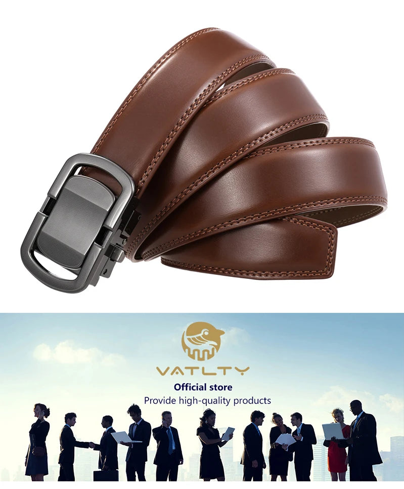 Herren-Gürtel aus Leder, 3,5 cm Breite, Natur-Rindsleder, Automatik-Schnalle, geeignet für formelle Anlässe