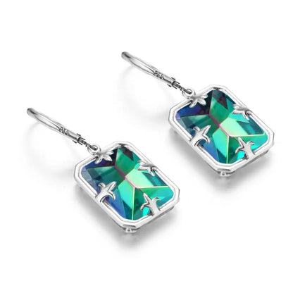 Damen-Ohrringe Silber 925 mit Mystic Regenbogen-Topas im rechteckigen Boho-Stil, Modeschmuck