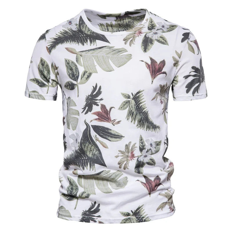 Herren T-Shirt im Hawaii-Stil aus 100 Prozent Baumwolle mit Oansatz Druck