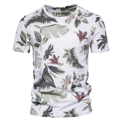 Herren T-Shirt im Hawaii-Stil aus 100 Prozent Baumwolle mit Oansatz Druck