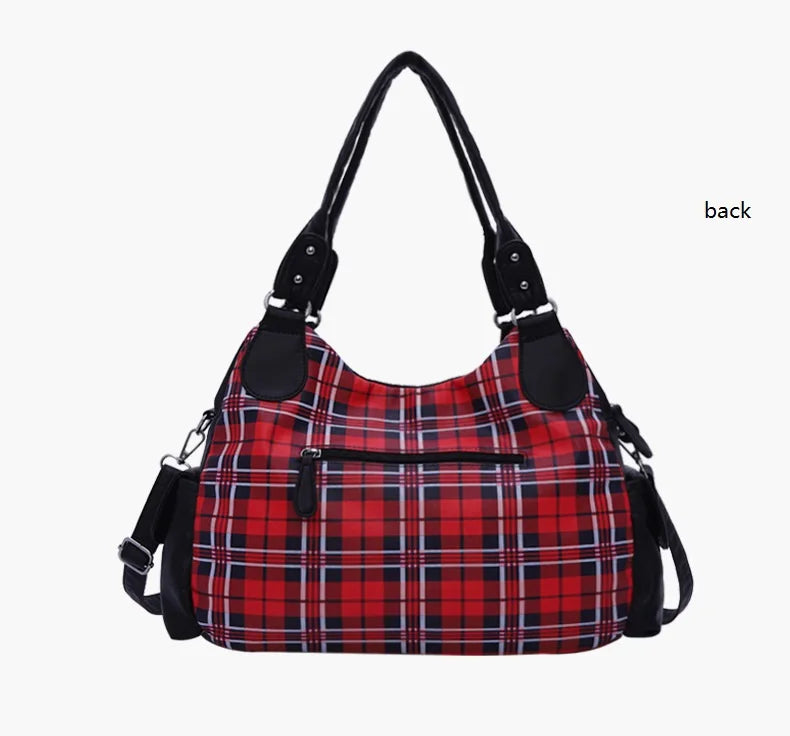 Damen-Handtasche Große Kapazität Kariertes Muster Schultertasche mit Reißverschluss Alltagstauglich