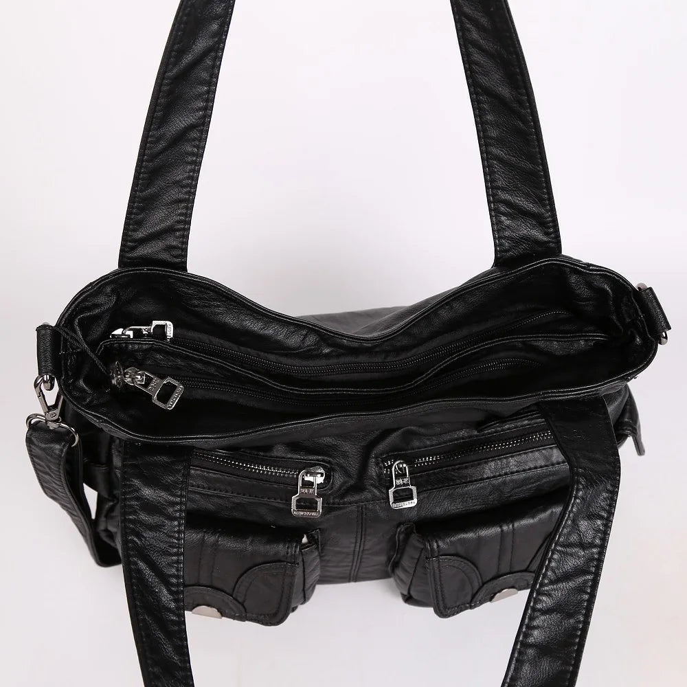 Damen-Handtasche Großes Fassungsvermögen Schultertasche Mit Oberem Tragegriff aus waschbarem PU-Leder