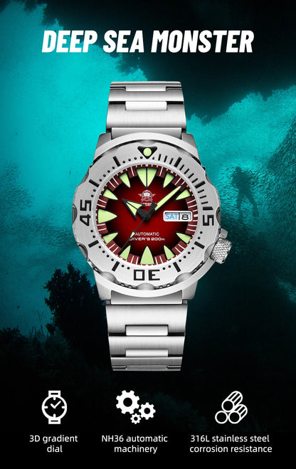 ADDIESDIVE AD2103 Men Monster Watch Luminous Sapphire Glass Blue Dial NH36 Diver 316L Stainless Steel Mechanical Watches