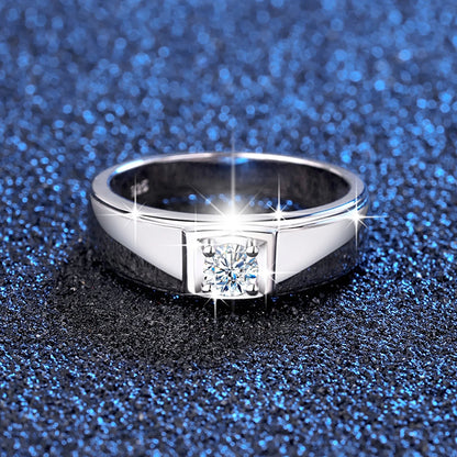 Herren-Verlobungsring aus Sterling Silber 925 mit Moissanit Stein 0,4 Karat Zertifiziert