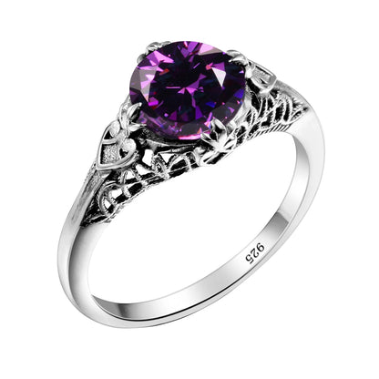 Damen-Ring Aus Sterlingsilber Mit Amethyst Stein Und Vintage-Design Echtschmuck Schmuckstück