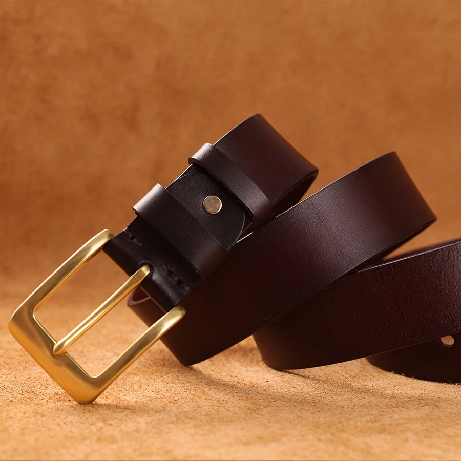 Herren Echtleder-Gürtel Messing-Stiftschnalle Kupfer 3,5 cm Rindsleder Jeans