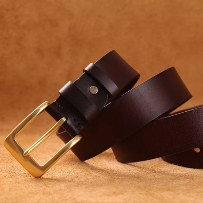 Herren Echtleder-Gürtel Messing-Stiftschnalle Kupfer 3,5 cm Rindsleder Jeans