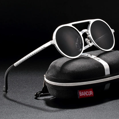 Sonnenbrille rund Al-Mg Vintage Steampunk polarisiert Marken-Design