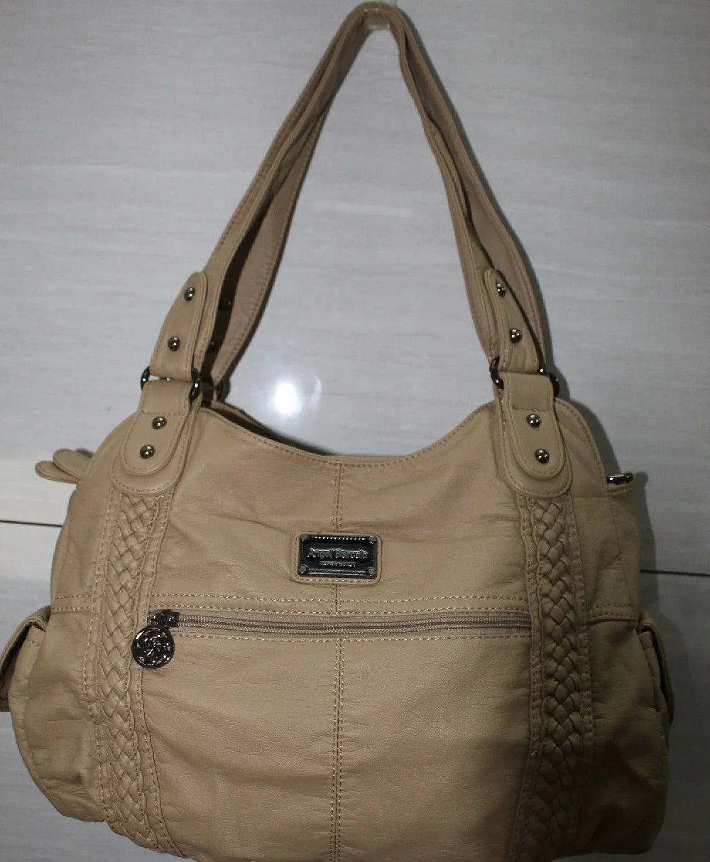 Damen-Schultertasche Aus PU-Leder Mit Reißverschluss Und Innenfächern Großes Stauraumvolumen