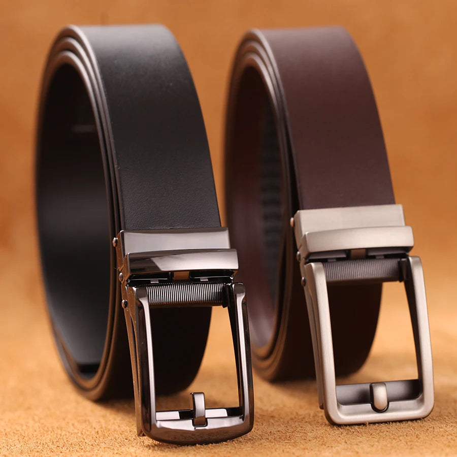 Herren Luxus Echtleder-Gürtel 3,5 cm Designer Automatik-Schnalle Business Rindsleder