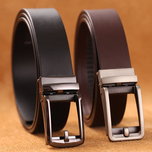 Herren Luxus Echtleder-Gürtel 3,5 cm Designer Automatik-Schnalle Business Rindsleder
