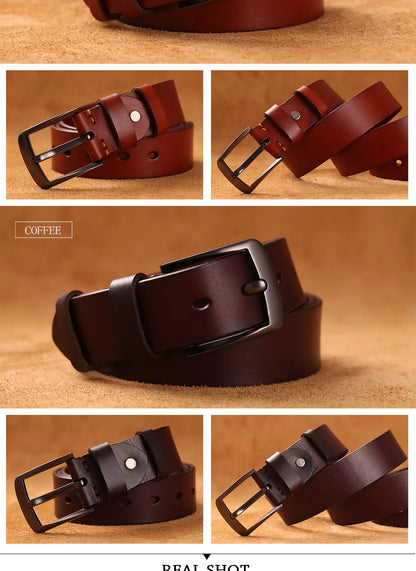 Herren Echtleder-Gürtel 3,8 cm Stiftschnalle Jeans Business Rindsleder Retro