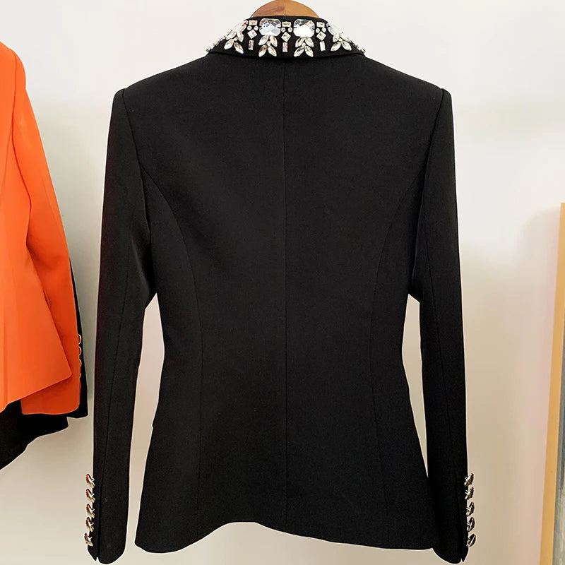 Damen-Blazer doppelreihig Schalkragen Strass Perlen Slim elegant