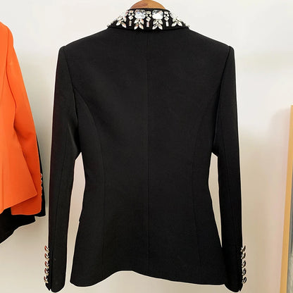 Damen-Blazer doppelreihig Schalkragen Strass Perlen Slim elegant
