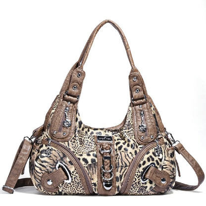 Damen-Schultertasche Leopardenmuster Top-Handle Design für Alltag mit großer Kapazität