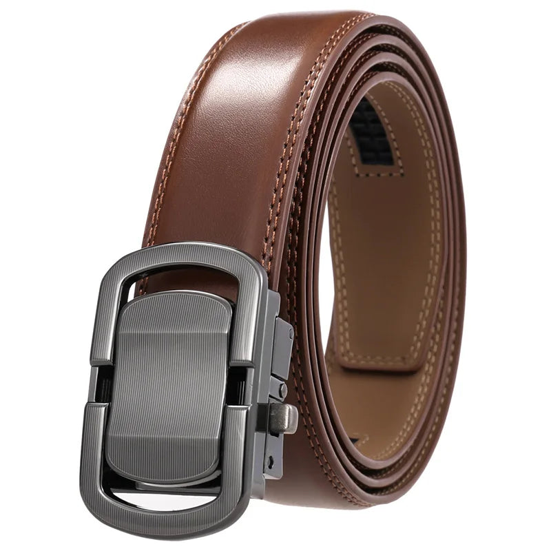 Herren-Gürtel aus Leder, 3,5 cm Breite, Natur-Rindsleder, Automatik-Schnalle, geeignet für formelle Anlässe