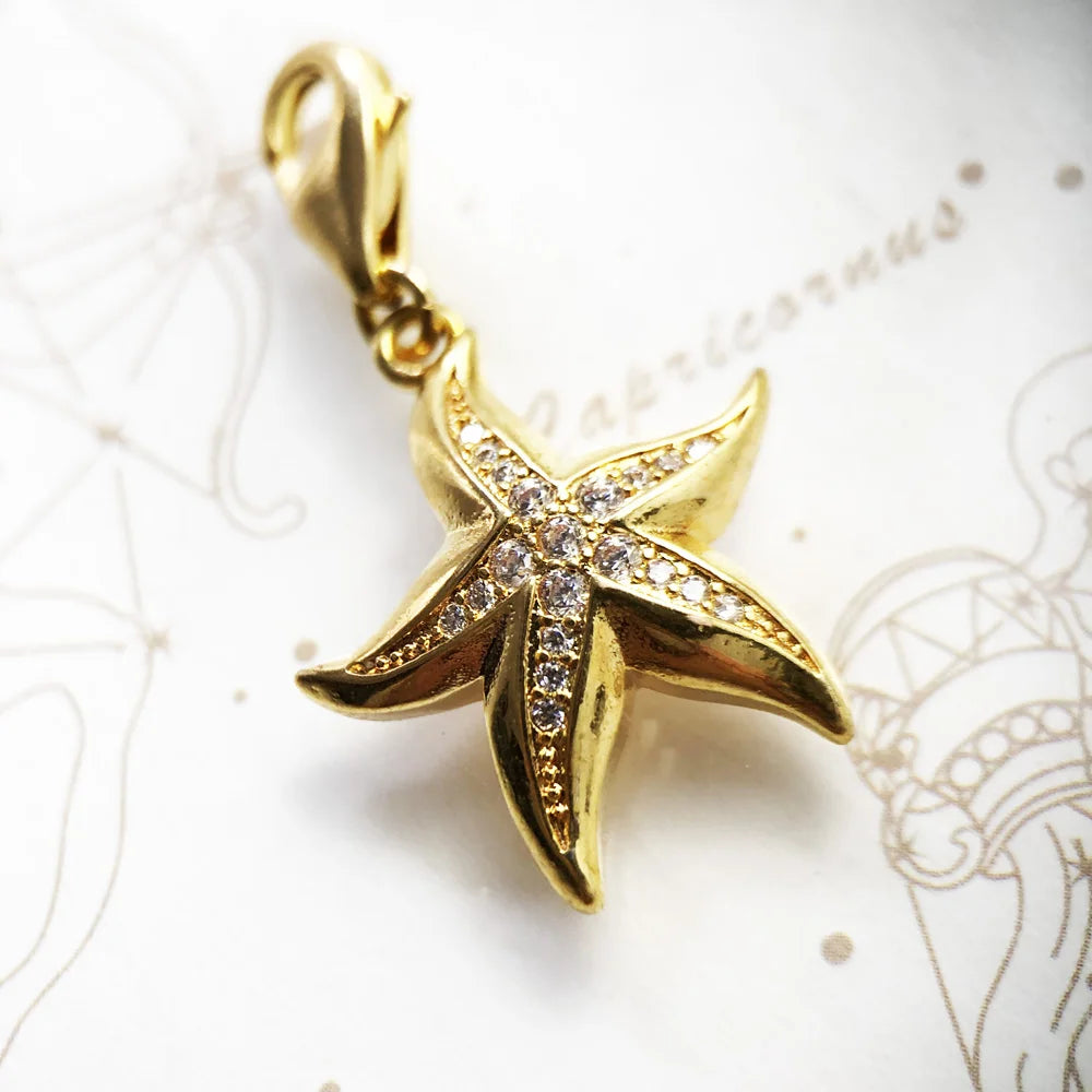 Damen-Charm-Anhänger Seestern golden Ozean trendig aus Sterlingsilber