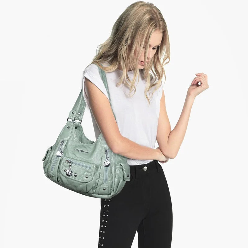 Damen-Schultertasche Aus PU-Leder Mit Reißverschluss Und Innenfach Für Alltag Und Freizeit