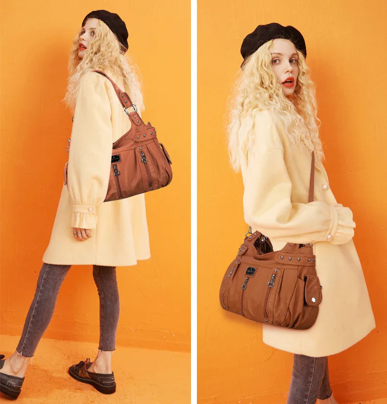Damen-Schultertasche aus PU-Material Mit Großem Fassungsvermögen und Reißverschluss für Alltag und Freizeit