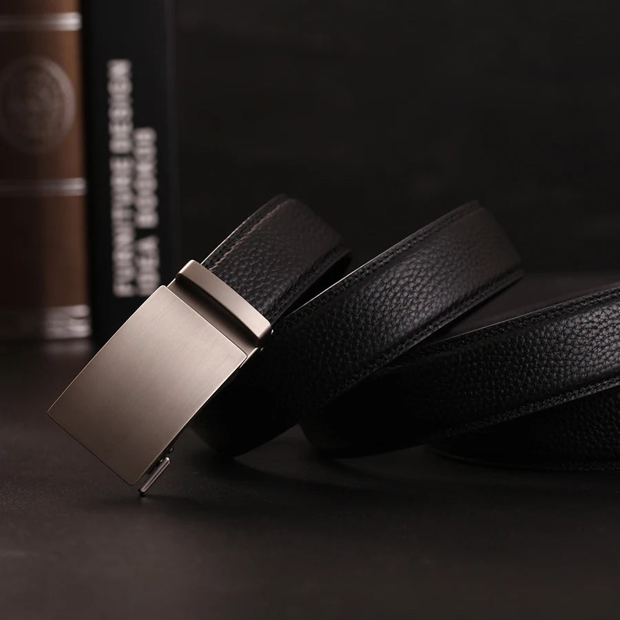 Herren Echtleder-Gürtel Business Casual 3,5 cm Automatik-Schnalle Rindsleder Hochwertig