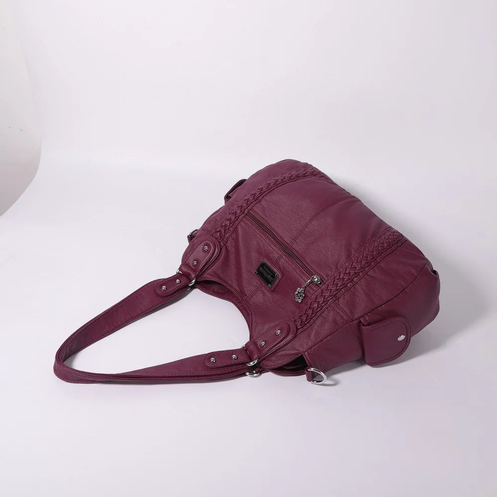 Damen-Schultertasche Aus PU-Leder Mit Reißverschluss Und Innenfächern Großes Stauraumvolumen