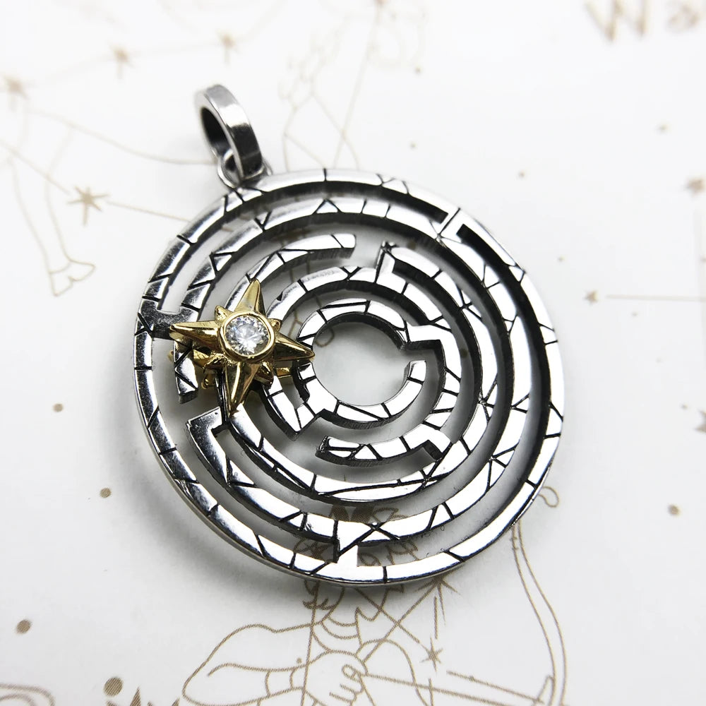 Damen-Charm-Anhaenger Labyrinth Goldstern Glueck aus Sterlingsilber