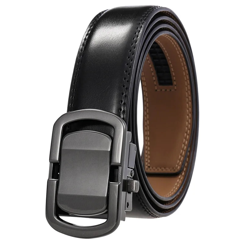 Herren-Gürtel aus Leder, 3,5 cm Breite, Natur-Rindsleder, Automatik-Schnalle, geeignet für formelle Anlässe