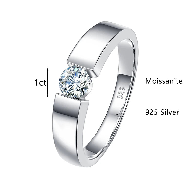 Unisex-Ring aus Silber 925 mit Moissanite 0,5–1 Karat Zertifiziert für Hochzeit und Verlobung