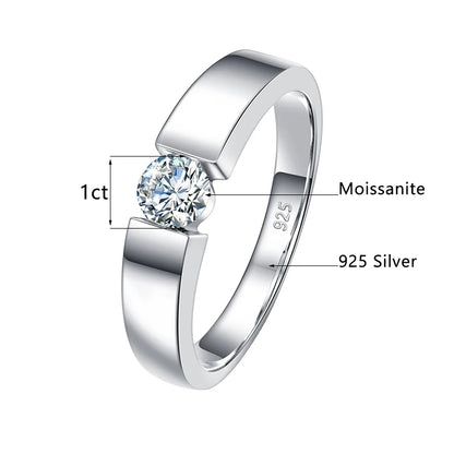 Unisex-Ring aus Silber 925 mit Moissanite 0,5–1 Karat Zertifiziert für Hochzeit und Verlobung