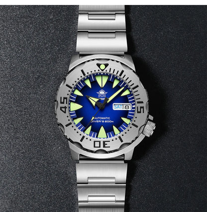 ADDIESDIVE AD2103 Men Monster Watch Luminous Sapphire Glass Blue Dial NH36 Diver 316L Stainless Steel Mechanical Watches